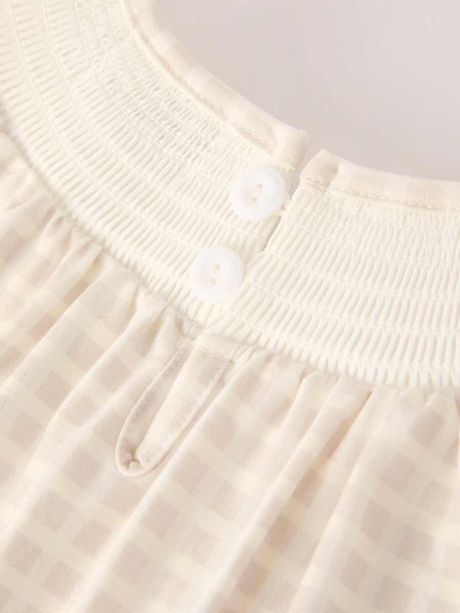 Fall Thanksgiving Apricot Plaid Turkey Embroidery Smocking Baby Girls Dress