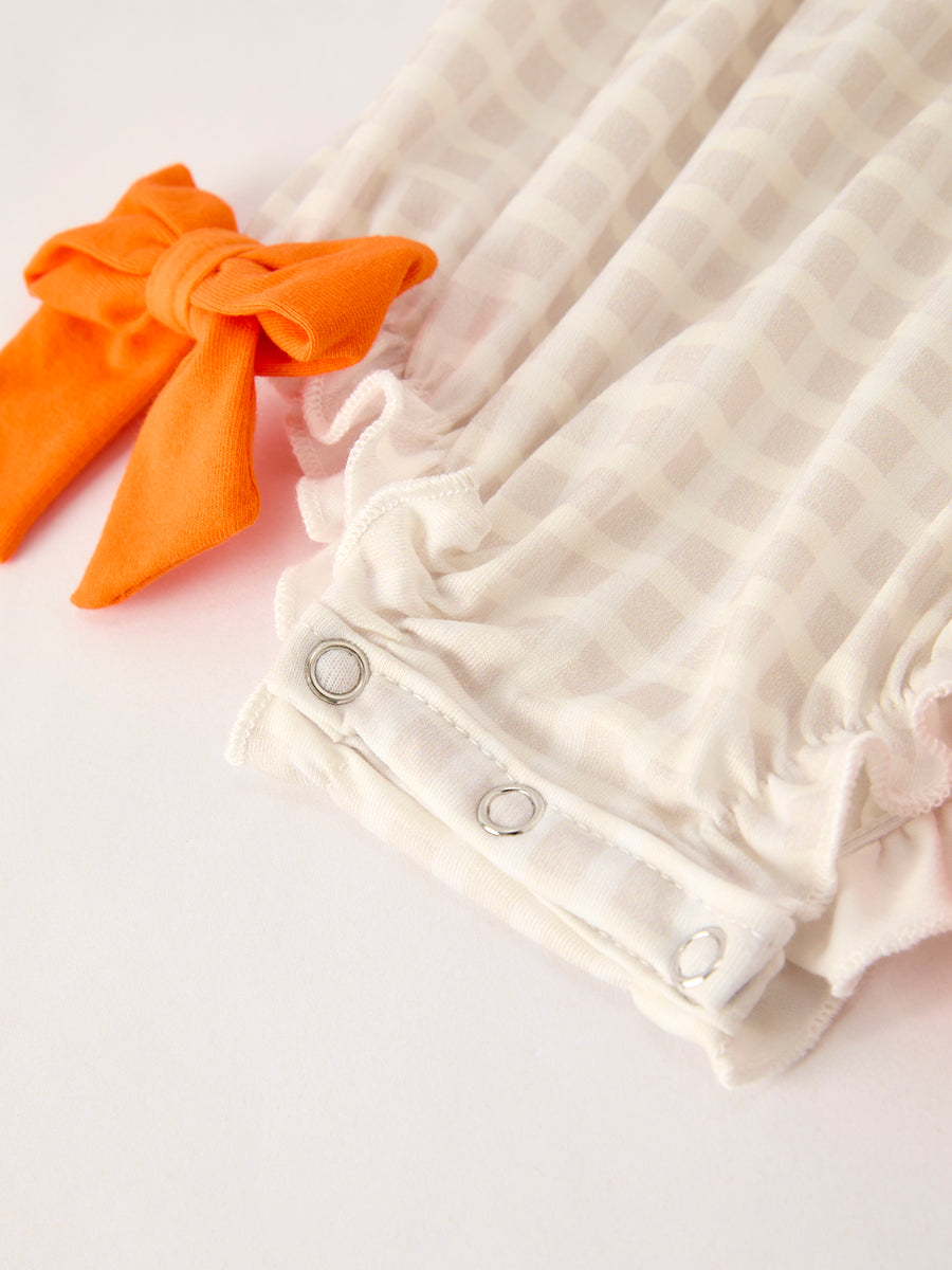Fall Thanksgiving Apricot Plaid Turkey Embroidery Smocking Baby Girls Romper