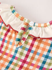 Fall Thanksgiving Color Plaid Chick Embroidery Smocking Girls Dress