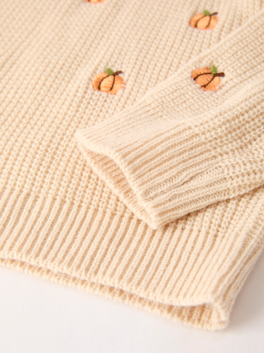 Fall Halloween & Thanksgiving Girls Pumpkin Embroidered Sweater +Bell Bottom Pants Set