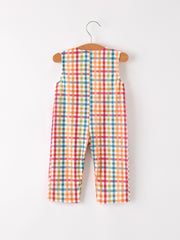 Fall Thanksgiving Color Plaid Chick Embroidery Smocking Baby Boys Romper