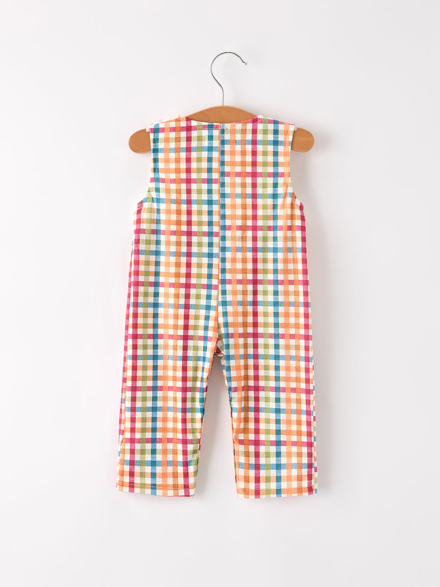 Fall Thanksgiving Color Plaid Chick Embroidery Smocking Baby Boys Romper