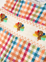 Fall Thanksgiving Color Plaid Chick Embroidery Smocking Baby Boys Romper