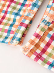 Fall Thanksgiving Color Plaid Chick Embroidery Smocking Baby Boys Romper