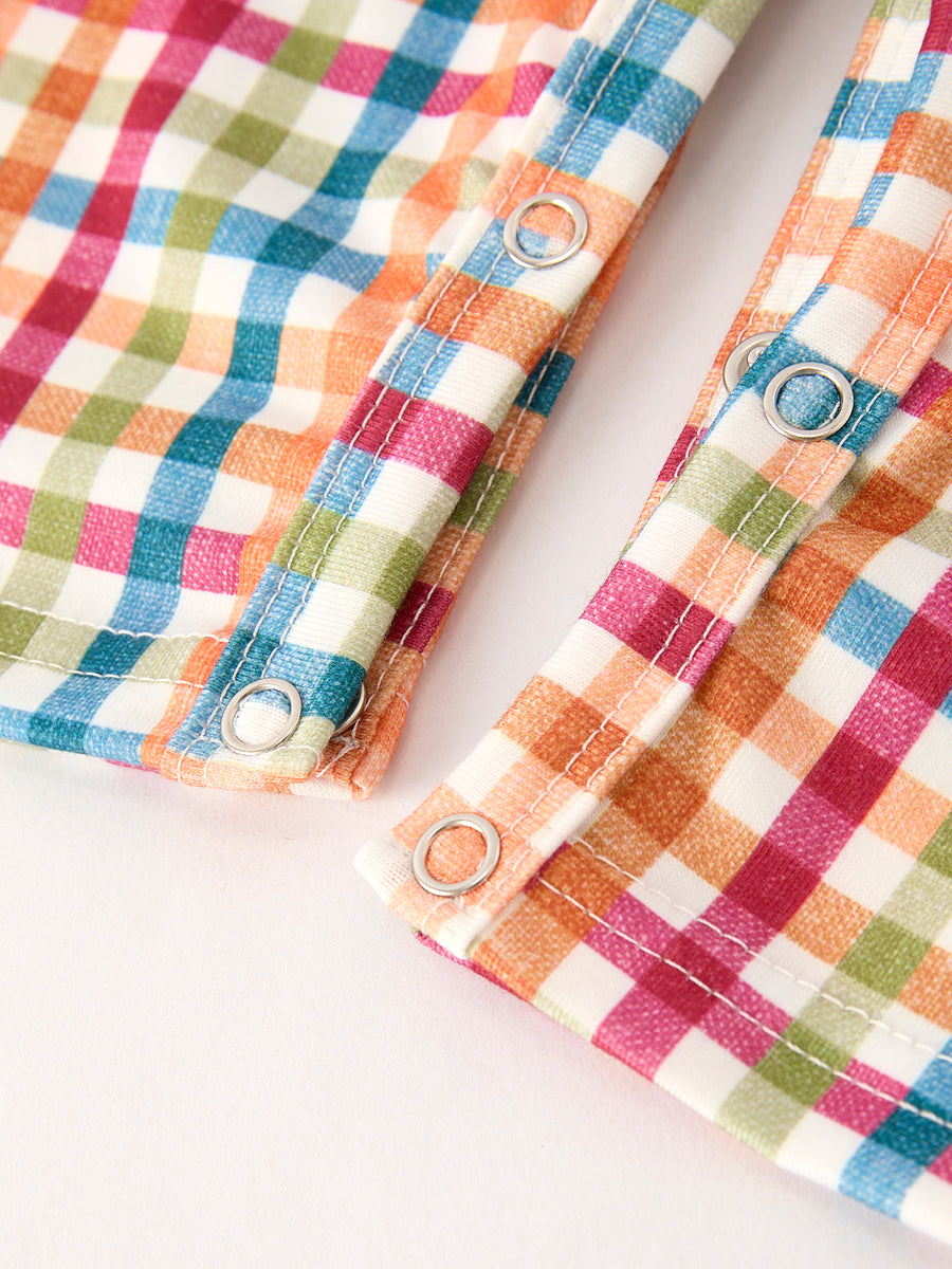 Fall Thanksgiving Color Plaid Chick Embroidery Smocking Baby Boys Romper