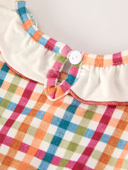 Fall Thanksgiving Color Plaid Chick Embroidery Smocking Baby Girls Romper