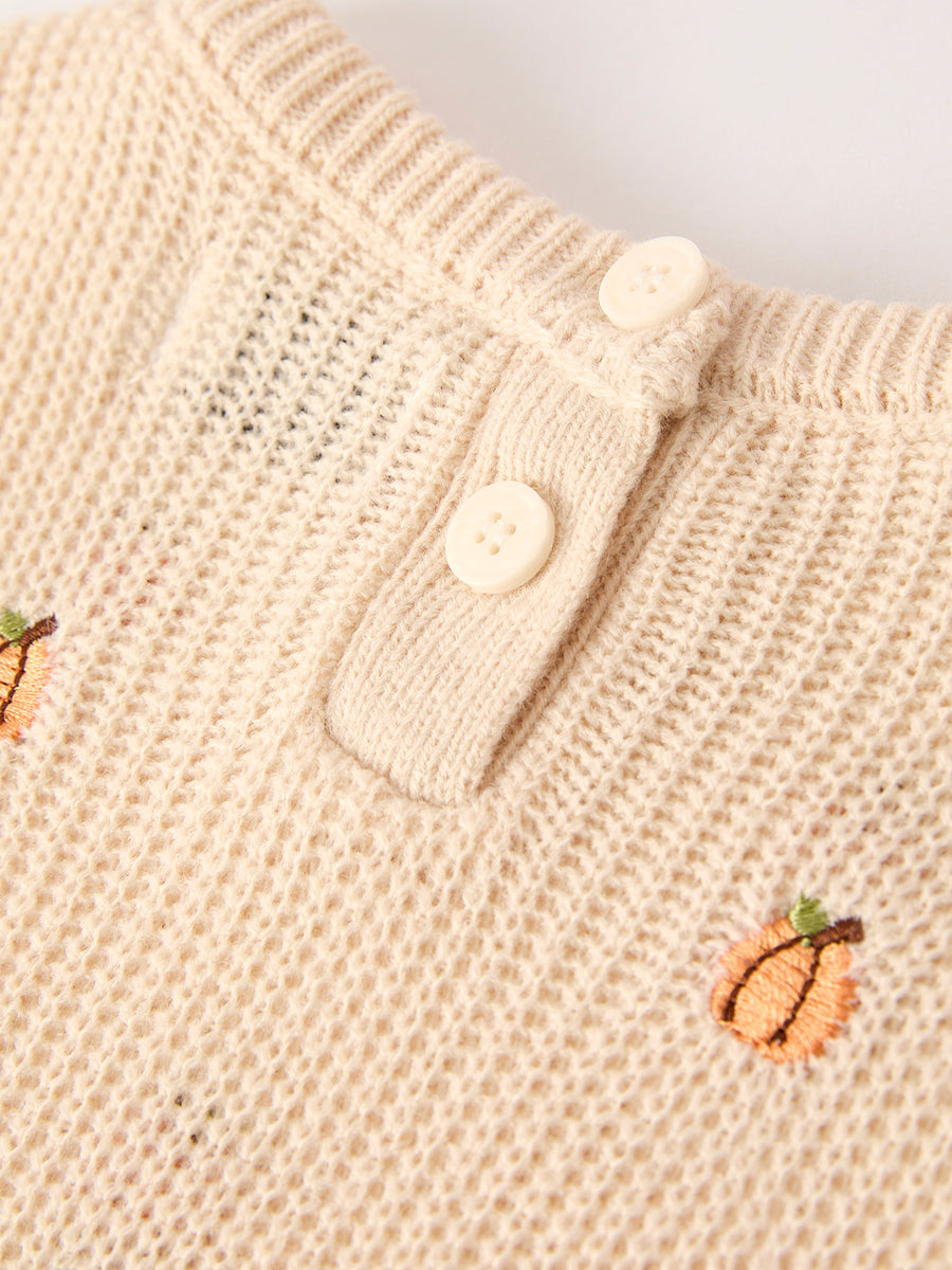 Fall Halloween & Thanksgiving Girls Pumpkin Embroidered Sweater +Bell Bottom Pants Set