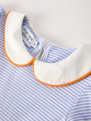 Fall Thanksgiving and Halloween Lapel Stripe Pumpkin Applique Bow Girls Dress