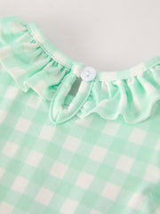 Fall Thanksgiving Green Chicken Smock Embroidered Plaid Baby Girls Romper