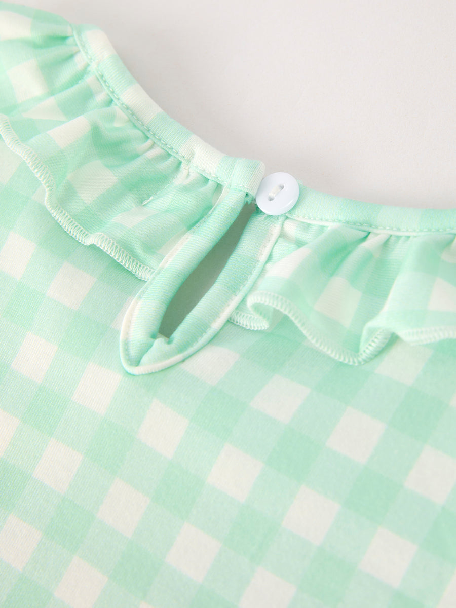 Fall Thanksgiving Green Chicken Smock Embroidered Plaid Girls Dress