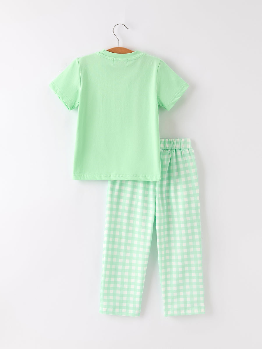 Fall Thanksgiving Green Chicken Smock Embroidered Plaid Boys Set