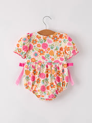 Autumn Halloween Thanksgiving Pumpkin Embroidery Smock Floral Girls Romper