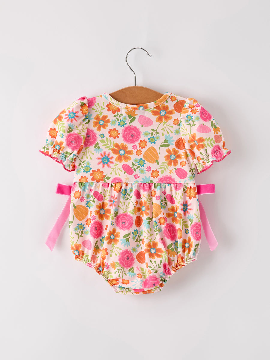 Autumn Halloween Thanksgiving Pumpkin Embroidery Smock Floral Girls Romper
