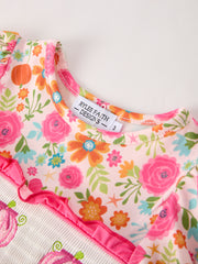 Autumn Halloween Thanksgiving Pumpkin Embroidery Smock Floral Girls Dress