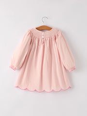 Autumn Halloween Light Pink Ghost Embroidery Smock Girl Dress