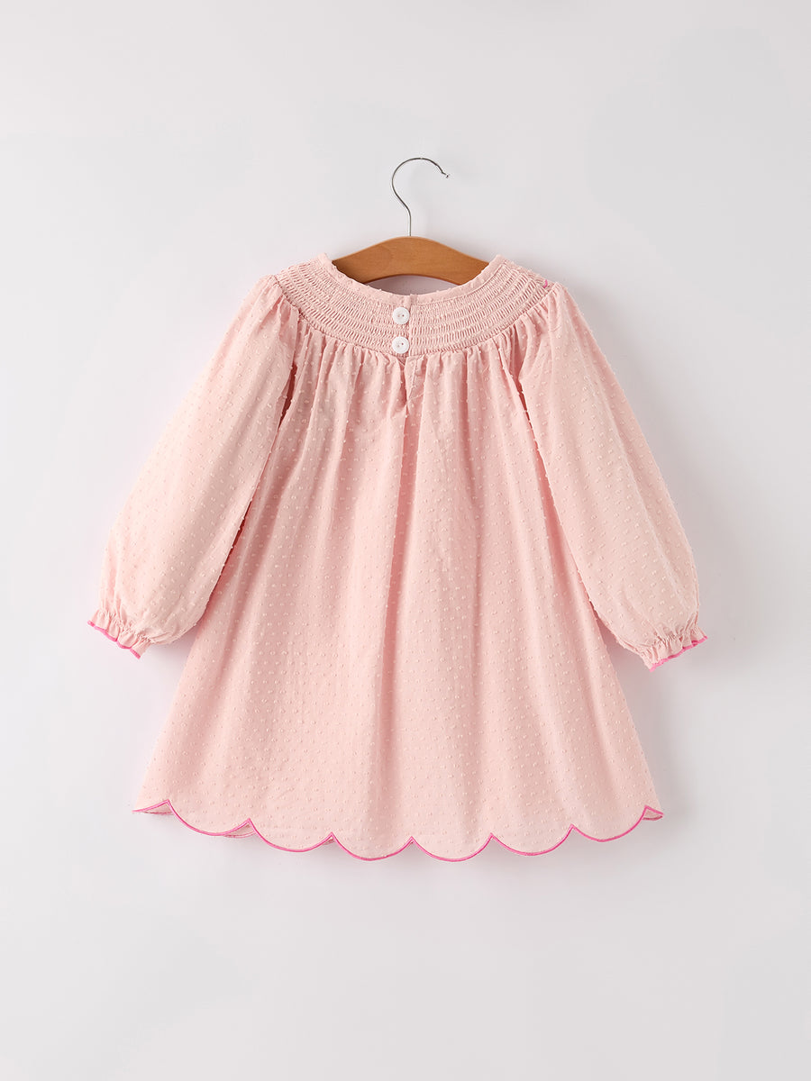Autumn Halloween Light Pink Ghost Embroidery Smock Girl Dress