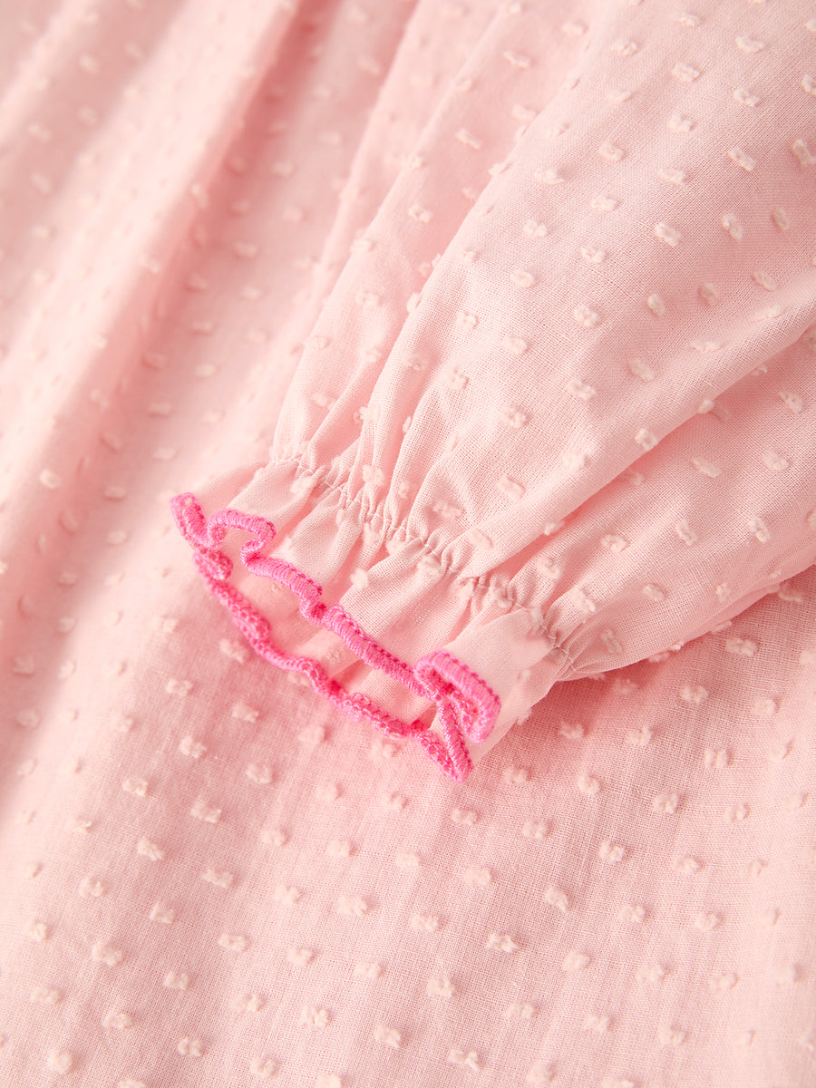 Autumn Halloween Light Pink Ghost Embroidery Smock Girl Dress