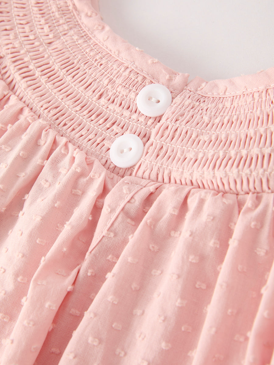 Autumn Halloween Light Pink Ghost Embroidery Smock Girl Dress