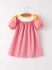 Fall Thanksgiving Turkey Leaf Embroidery Smocking Bow Girls Dress