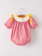Fall Thanksgiving Turkey Leaf Embroidery Smocking Bow Baby Girls Romper