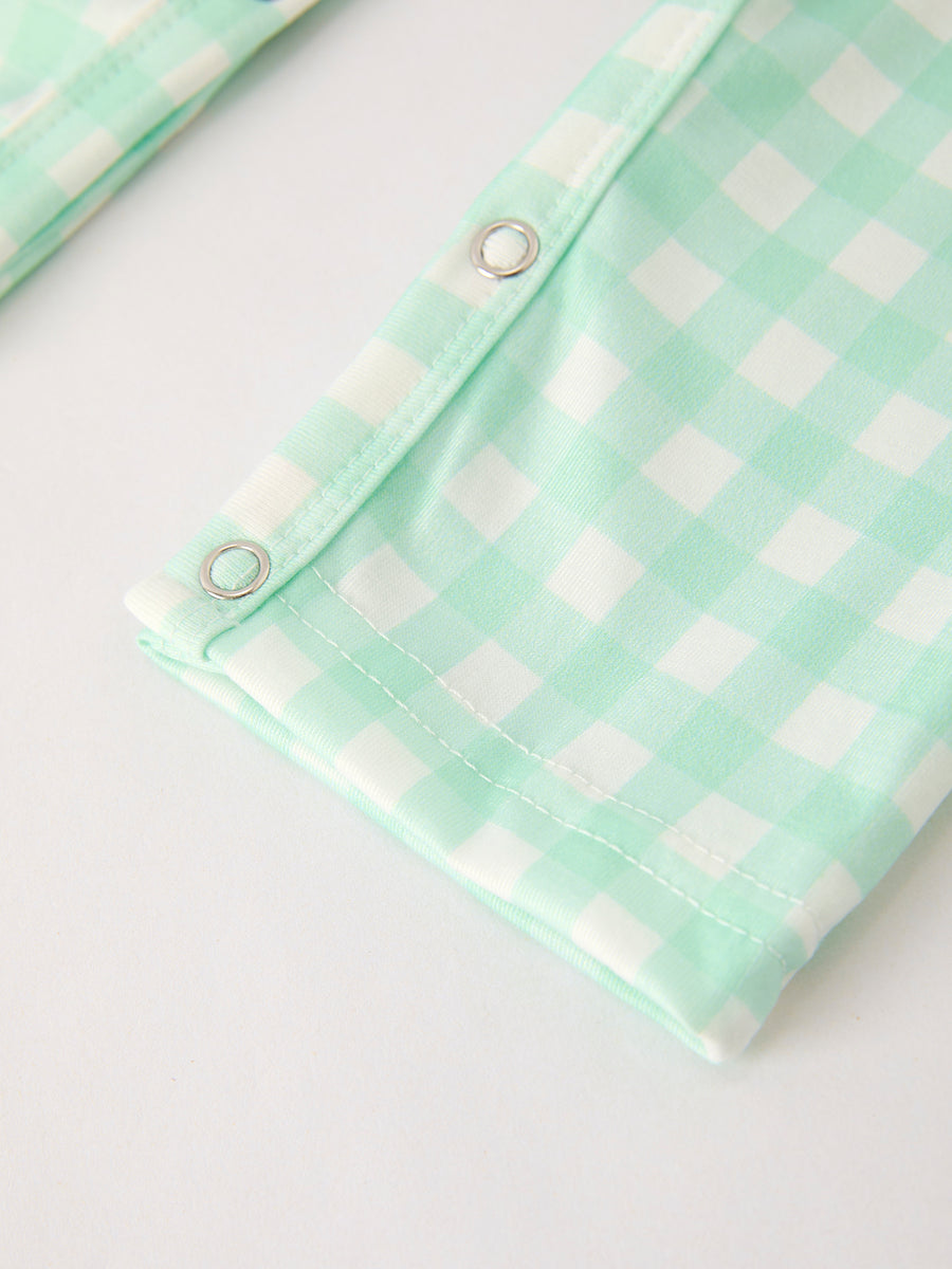 Fall Thanksgiving Green Chicken Smock Embroidered Plaid Baby Boys Romper