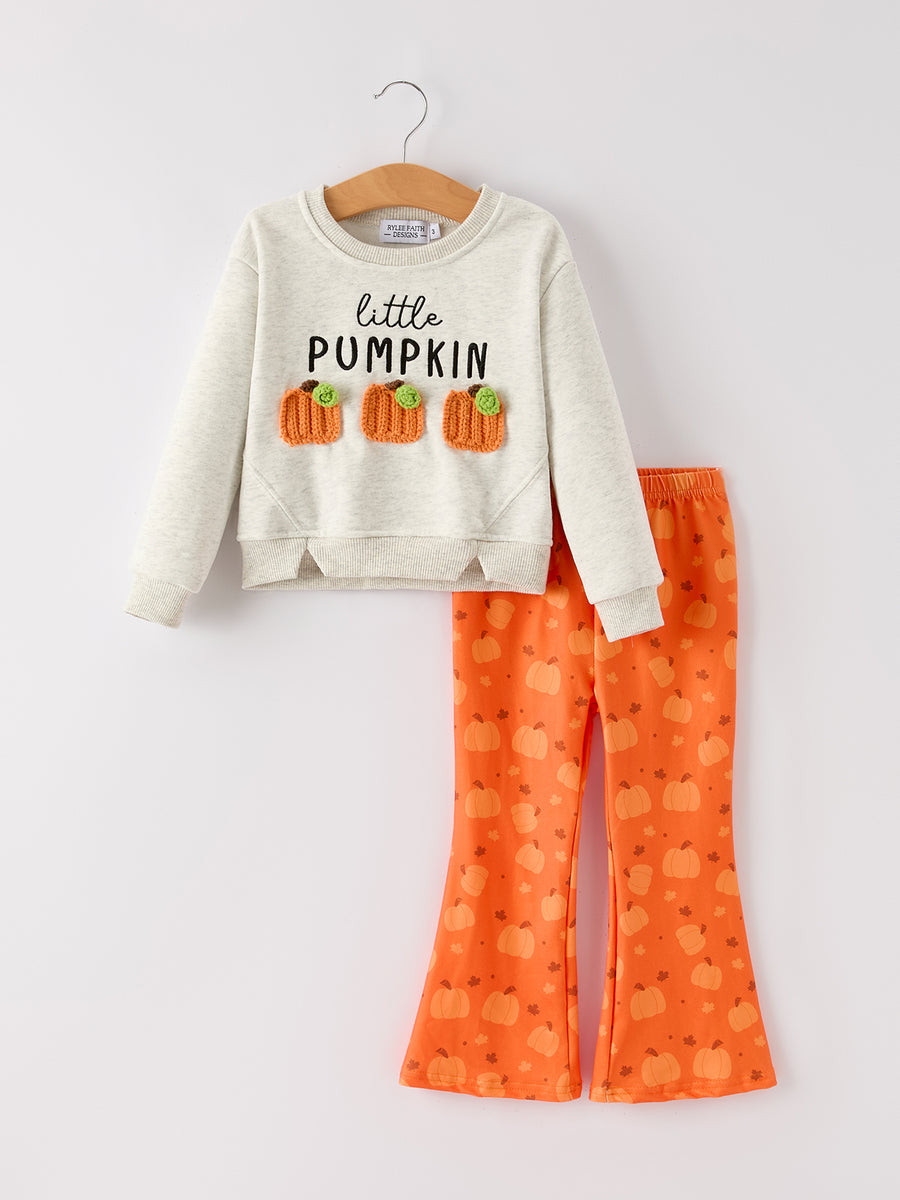 Fall Thanksgiving/Halloween "Little PUMPKIN" Embroidered Pumpkin Chenille Patches Girls Set