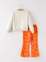 Fall Thanksgiving/Halloween "Little PUMPKIN" Embroidered Pumpkin Chenille Patches Girls Set