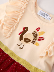 Autumn Thanksgiving Tulle Red Girls Long Sleeve Dress