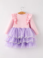 Autumn Thanksgiving Tulle Pink Purple Girls Long Sleeve Dress