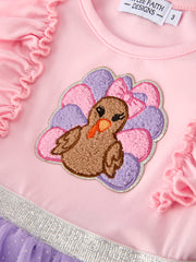 Autumn Thanksgiving Tulle Pink Purple Girls Long Sleeve Dress