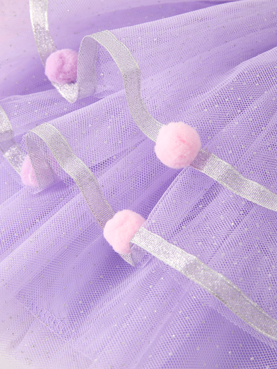 Autumn Thanksgiving Tulle Pink Purple Girls Long Sleeve Dress