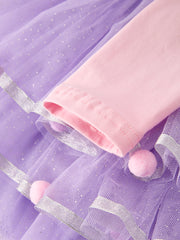 Autumn Thanksgiving Tulle Pink Purple Girls Long Sleeve Dress