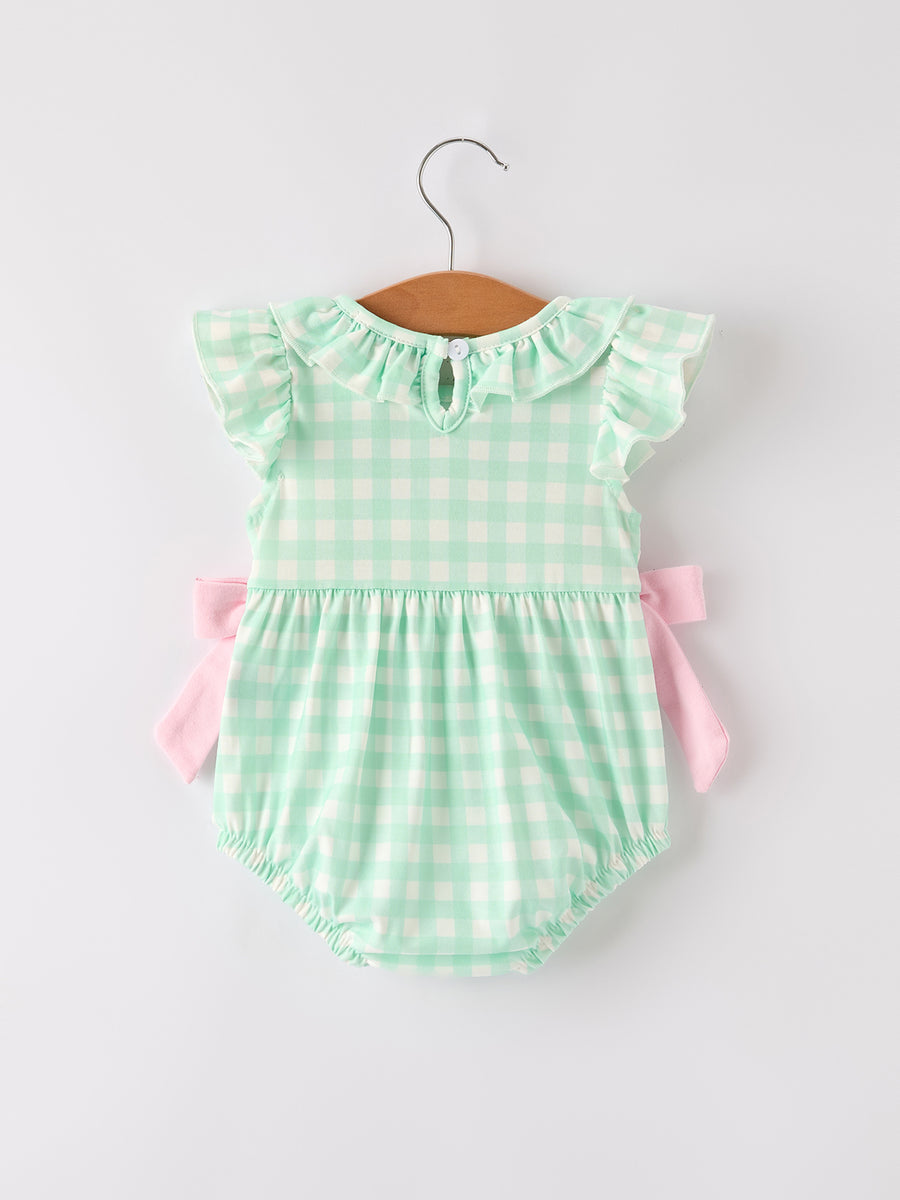 Fall Thanksgiving Green Chicken Smock Embroidered Plaid Baby Girls Romper