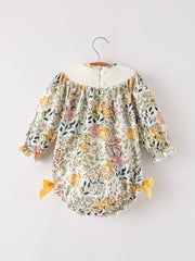 PREORDER Fall  Embroidery Smocking Bow Floral Leaf Baby Girls Romper