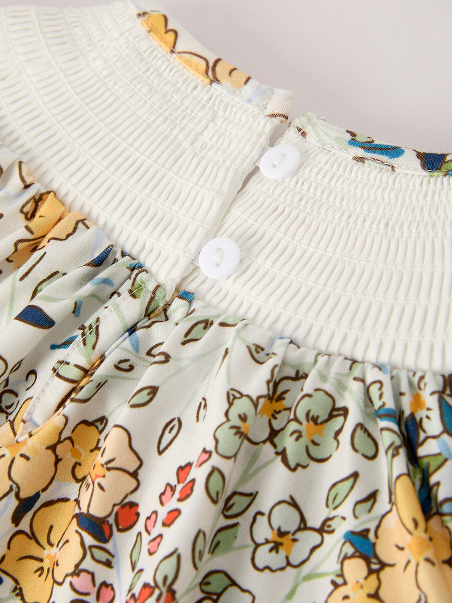 PREORDER Fall  Embroidery Smocking Bow Floral Leaf Baby Girls Romper