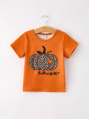 Fall Thanksgiving/Halloween  Leopard Short sleeve O-neck T-shirt