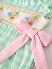 Fall Thanksgiving Green Chicken Smock Embroidered Plaid Baby Girls Romper