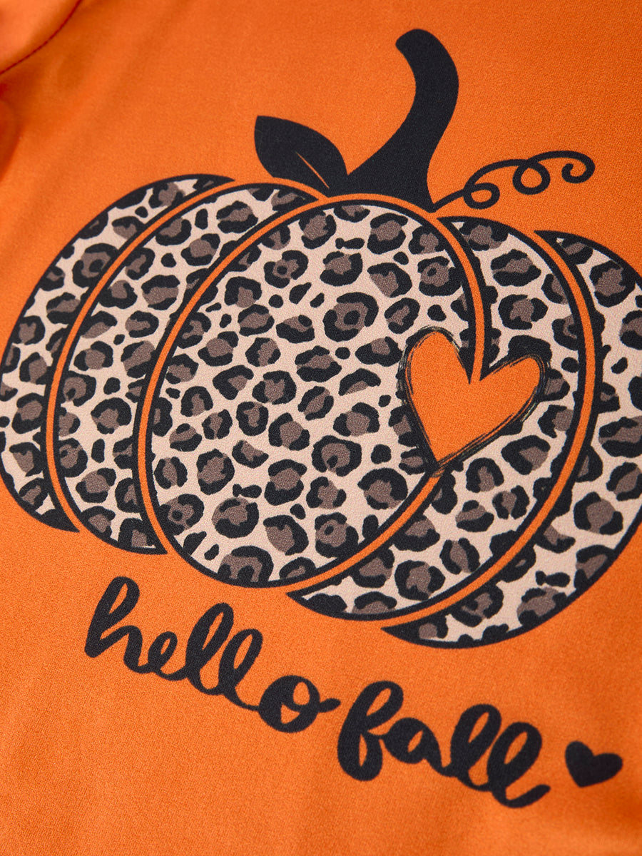 Fall Thanksgiving/Halloween  Leopard Short sleeve O-neck T-shirt
