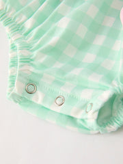Fall Thanksgiving Green Chicken Smock Embroidered Plaid Baby Girls Romper