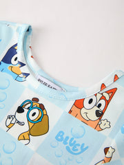 Winter Christmas Character Print Blue Girls Dress