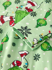 Winter Christmas Character Print  Green Girls Dress