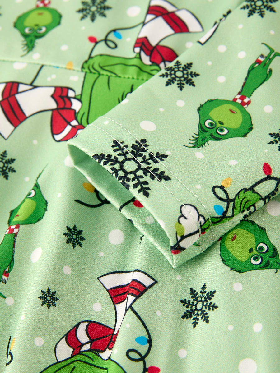 Winter Christmas Character Print  Green Girls Dress