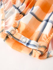 Fall Halloween Orange Embroidery Smocking Plaid Bow Baby Girls Romper