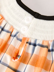 Fall Halloween Orange Embroidery Smocking Plaid Bow Baby Girls Romper