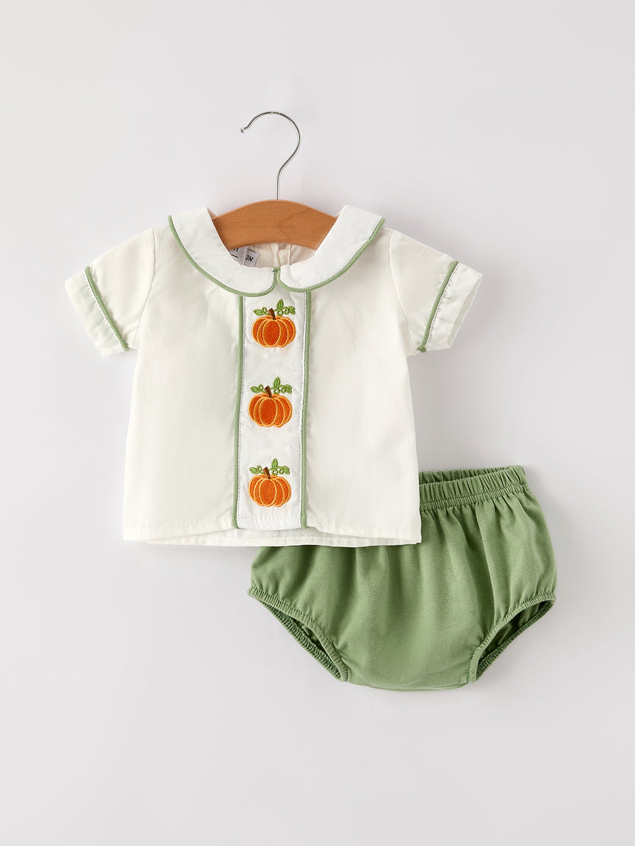 Fall Halloween & Thanksgiving Applique Plaid Boys Bloomers Romper Set