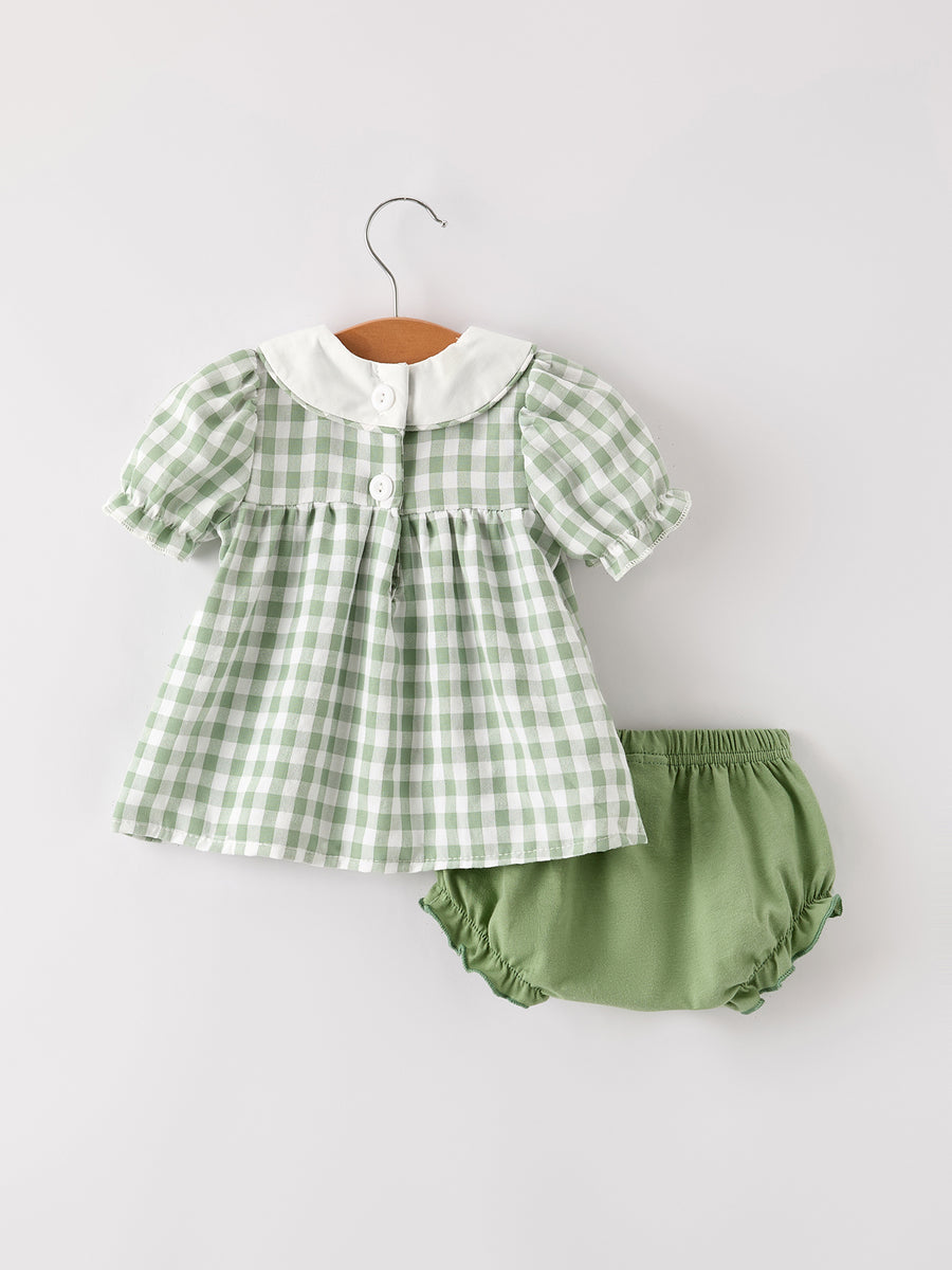 PREORDER Fall Halloween & Thanksgiving Applique Plaid Girls Bloomers Romper Set