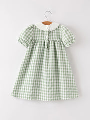 PREORDER Fall Halloween & Thanksgiving Pumpkin Applique Plaid Green Girls Dress