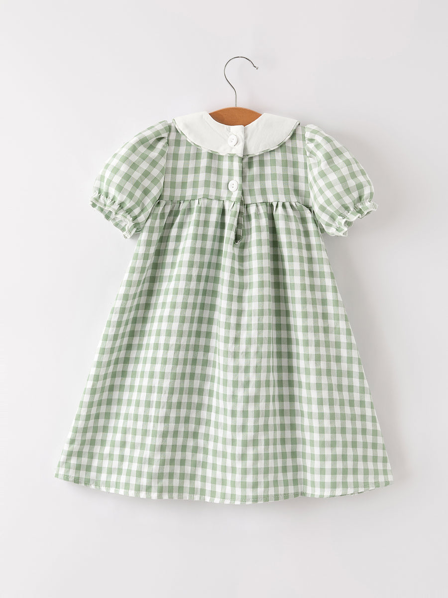 PREORDER Fall Halloween & Thanksgiving Pumpkin Applique Plaid Green Girls Dress