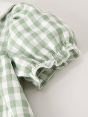 PREORDER Fall Halloween & Thanksgiving Pumpkin Applique Plaid Green Girls Dress