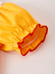 Fall Halloween & Thanksgiving Turkey Nuts Smock Embroidered Yellow Baby Girl Romper